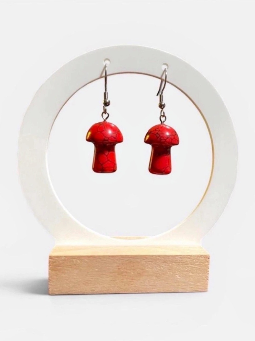 🍄 Handmade Red Howlite Mushroom Earrings ✨